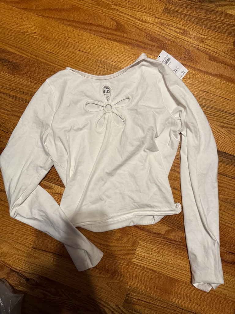 Hollister White Long-Sleeve Tee With Front Bow Cutout